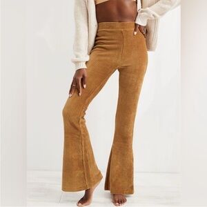 Aerie Womens Groove On Velour Pants Ribbed Flare XXL Pull On Bell Bottoms NWT